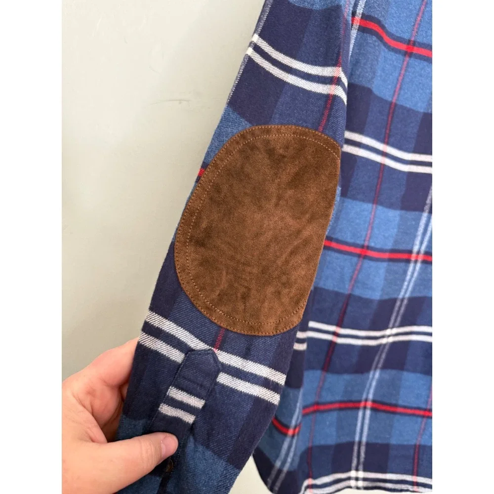 J.crew blue checkered flannel plaid shirt elbow‎ patches